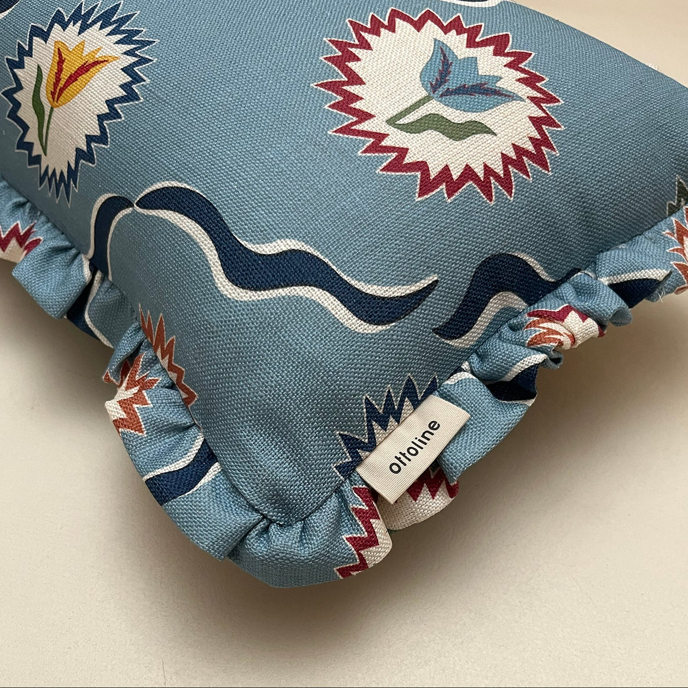 Frilled Cushion Medium: Tulips of Belgravia - Blue