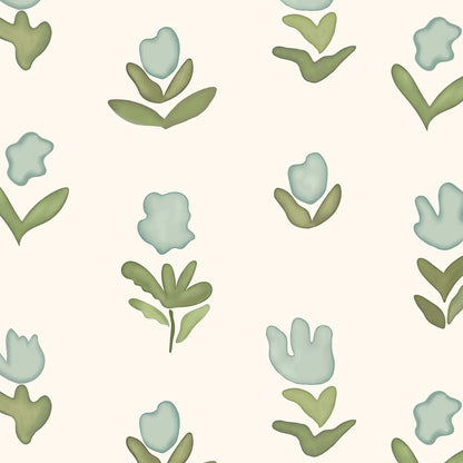 Little Wild Tulips Wallpaper - Misty Green