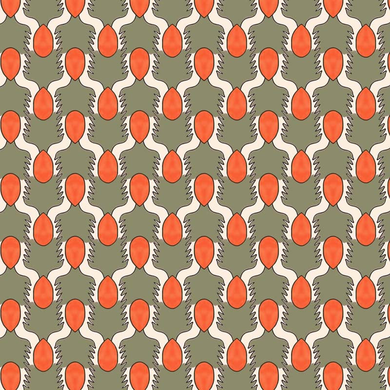 Happy People Wallpaper - Sage Green and Orange