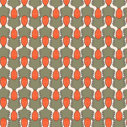 Happy People Wallpaper - Sage Green and Orange