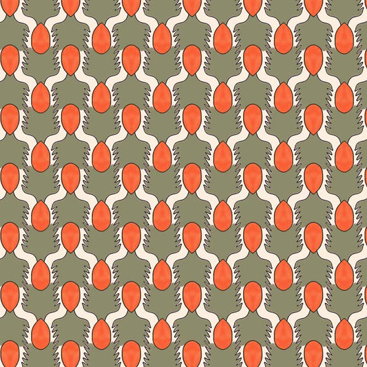Happy People Wallpaper - Sage Green and Orange