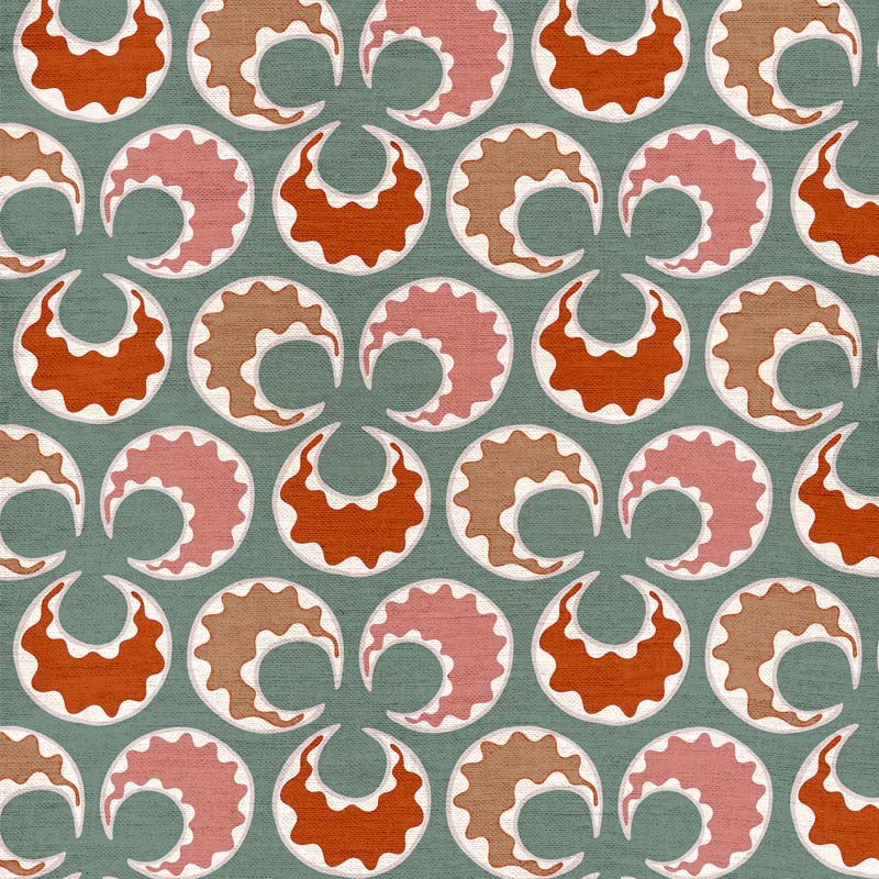 Chintamani Fun Fabric - Celadon and Bricks