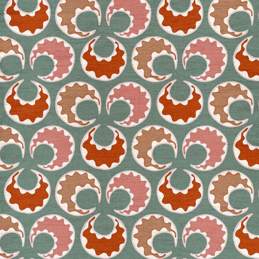Chintamani Fun Fabric - Celadon and Bricks