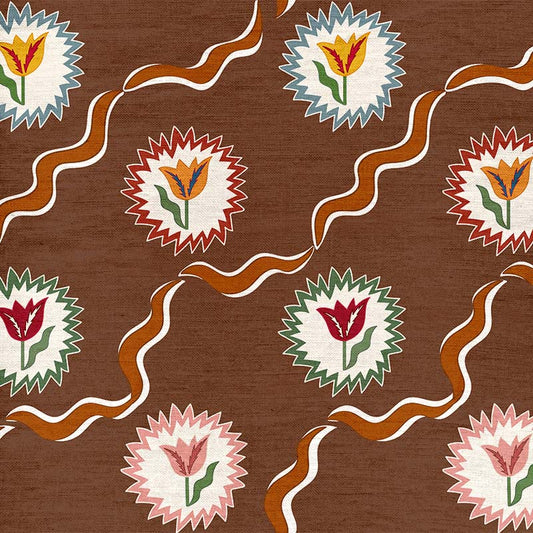 Tulips of Belgravia Fabric - Brown