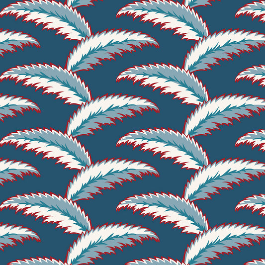 Persian Palm Wallpaper - Blue and Red