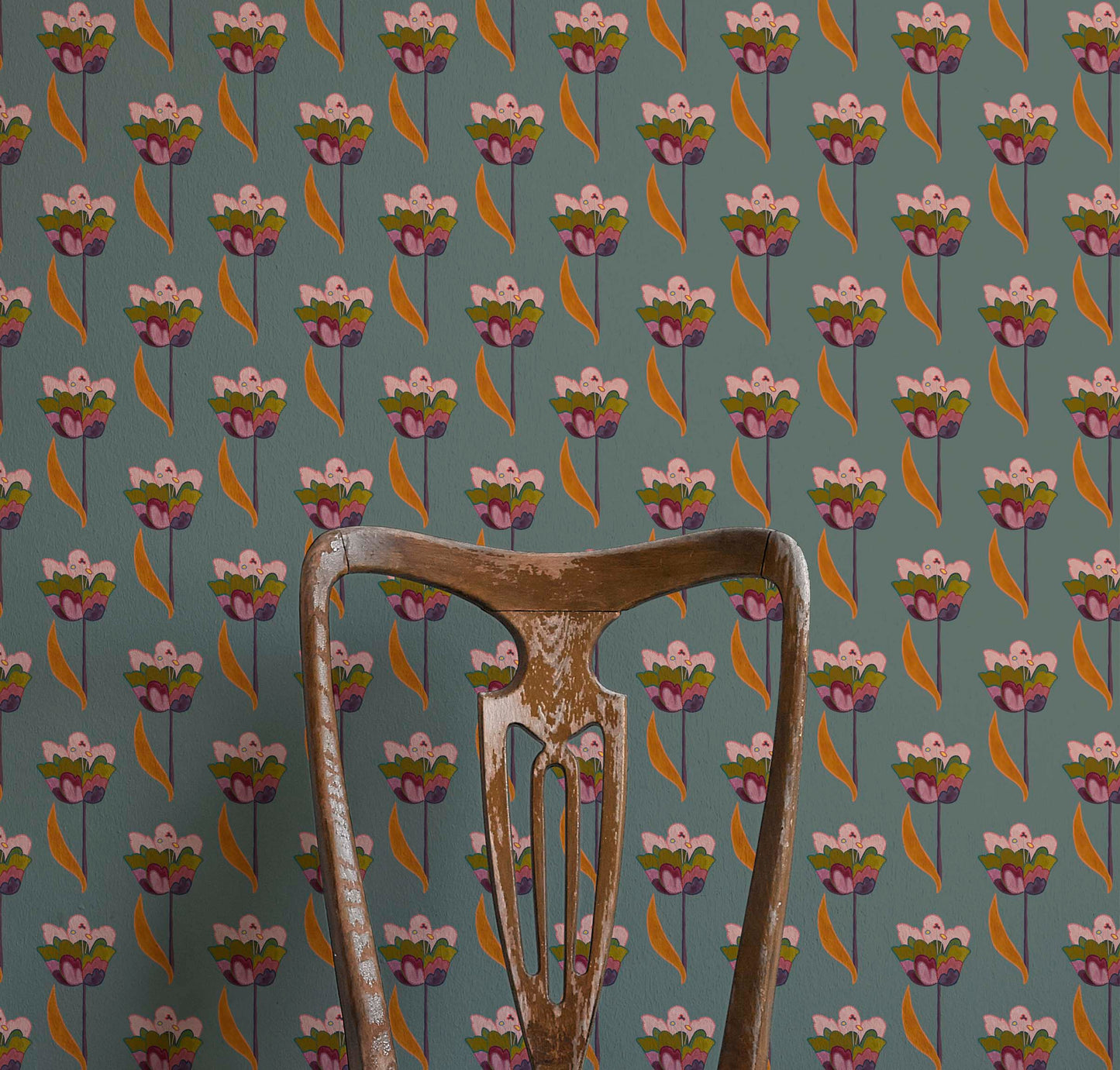 Tulips Wallpaper- Sea Blue
