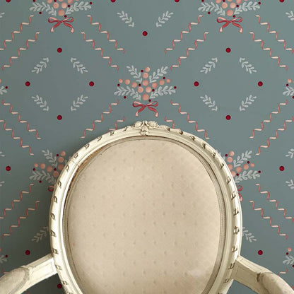Berries and Bows Wallpaper - Blue