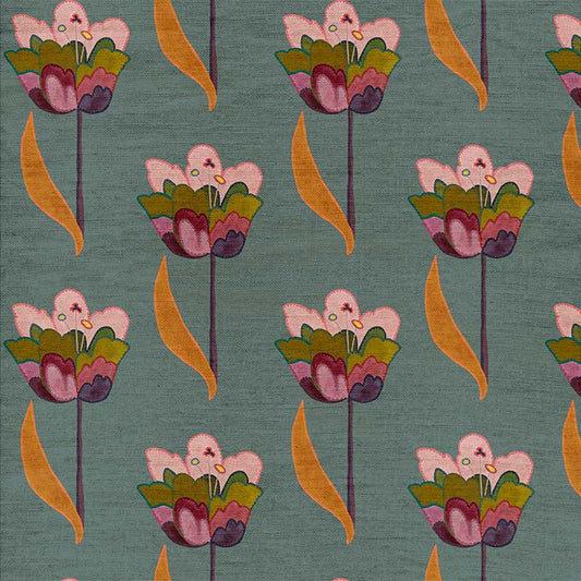Tulips Fabric - Sea Blue