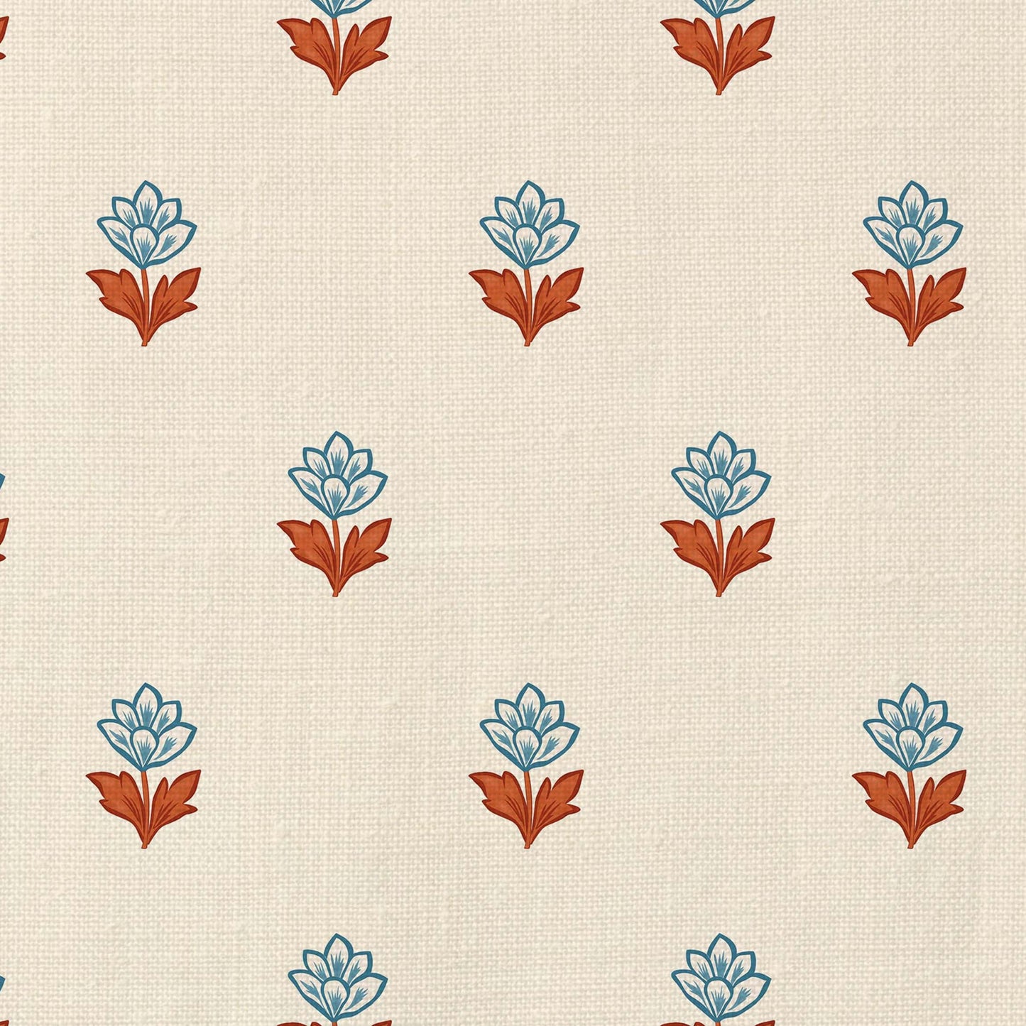 Indian Tulips Fabric - Blue and Brown