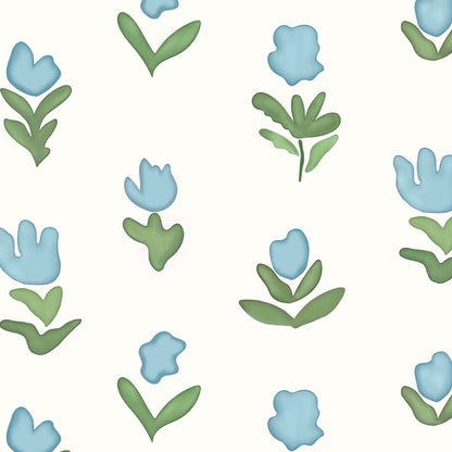 Little Wild Tulips Wallpaper-Light Blue