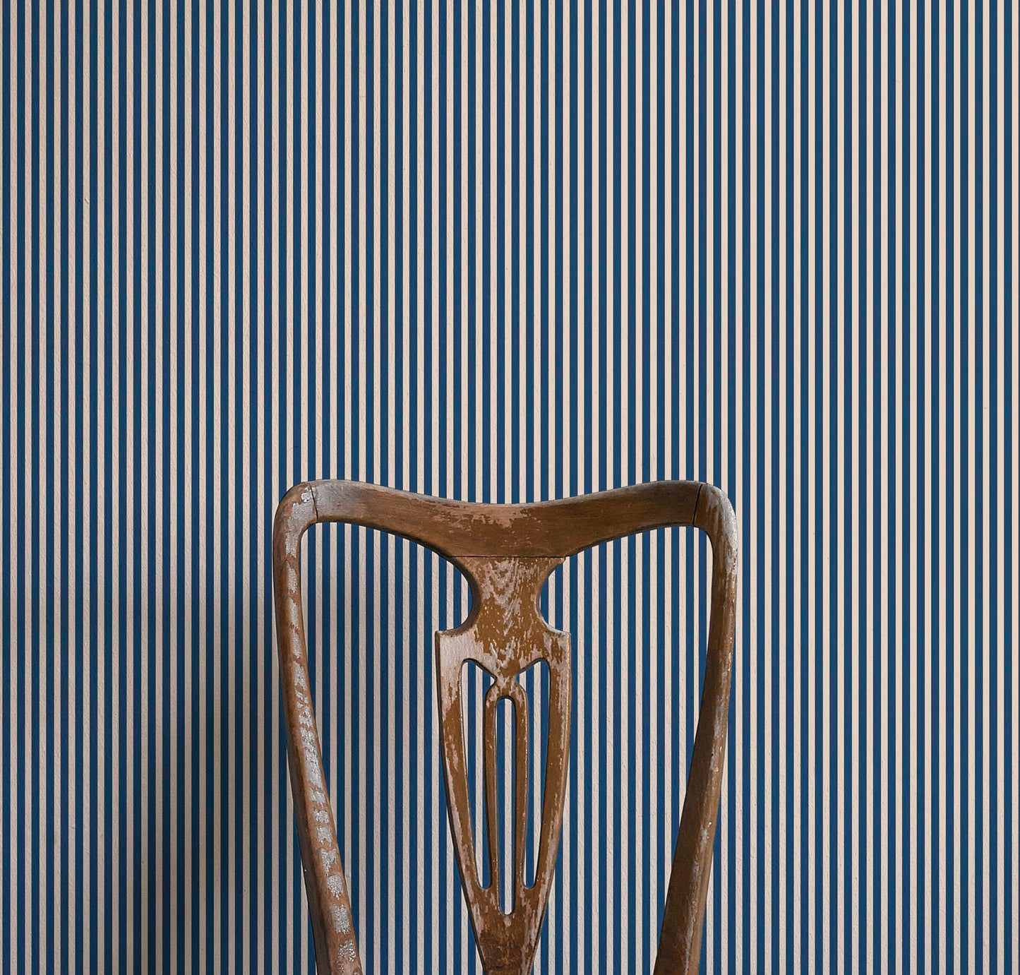 Tuscan Stripes Wallpaper - Navy Blue & Oatmeal
