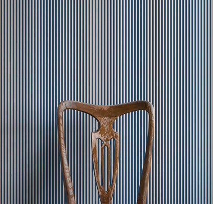 Tuscan Stripes Wallpaper - Navy Blue & Oatmeal
