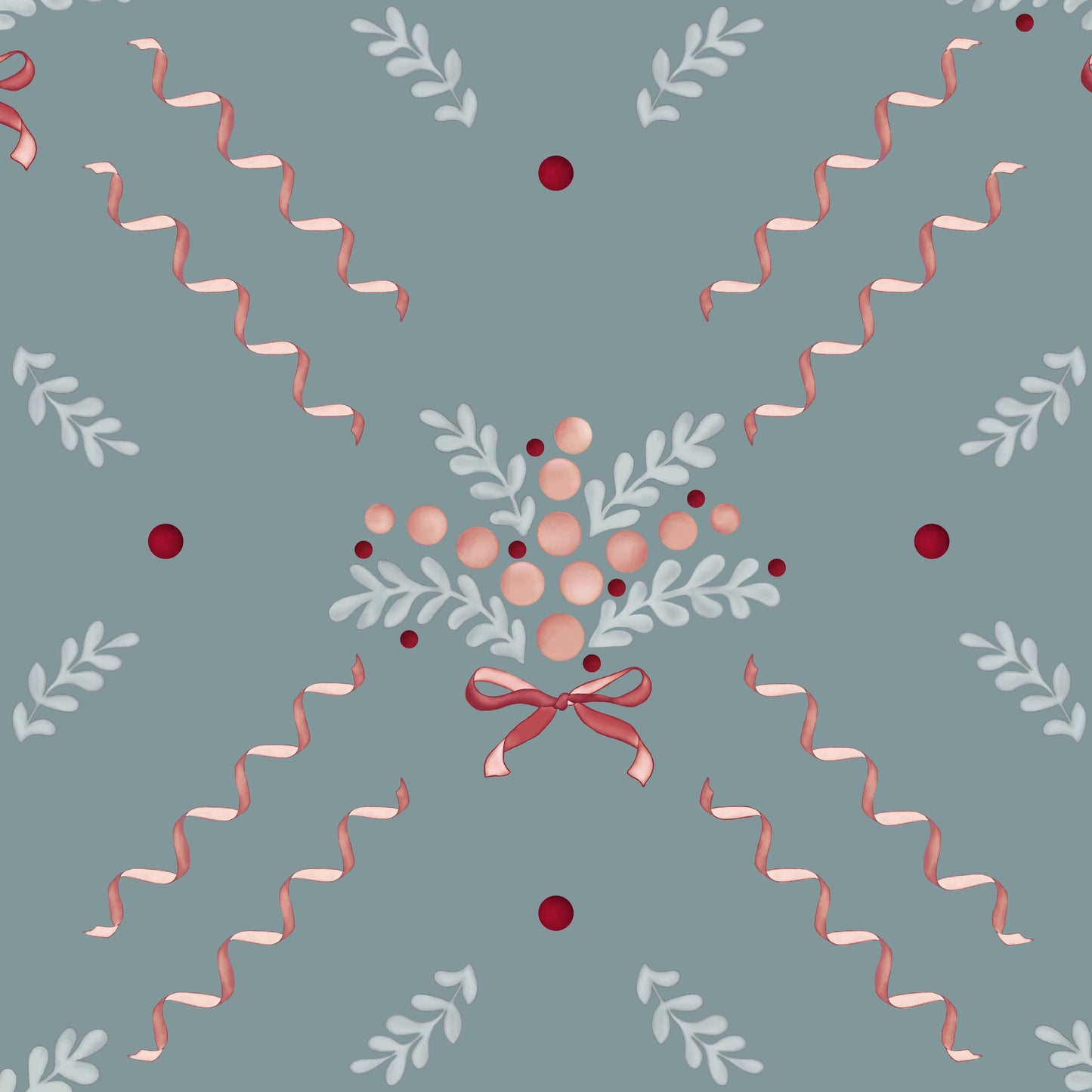 Berries and Bows Wallpaper - Blue