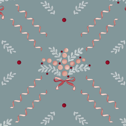 Berries and Bows Wallpaper - Blue