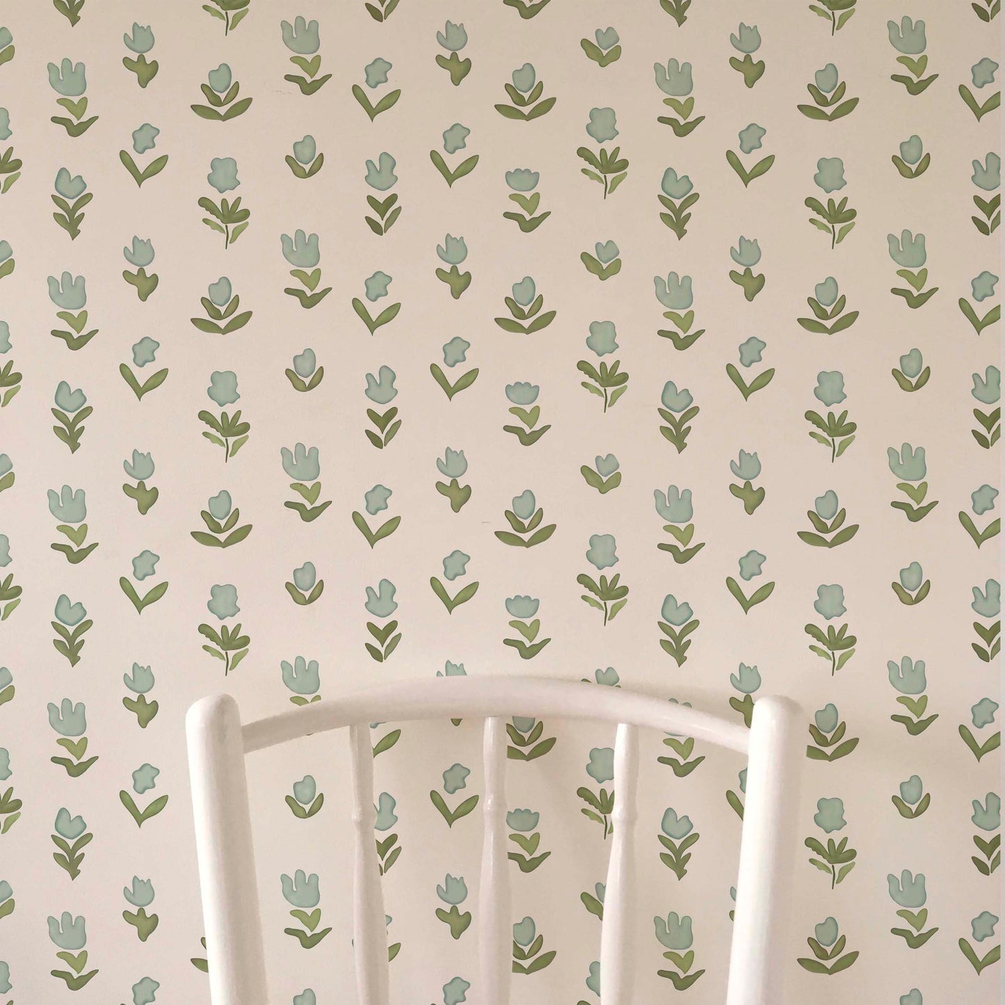 Little Wild Tulips Wallpaper - Misty Green