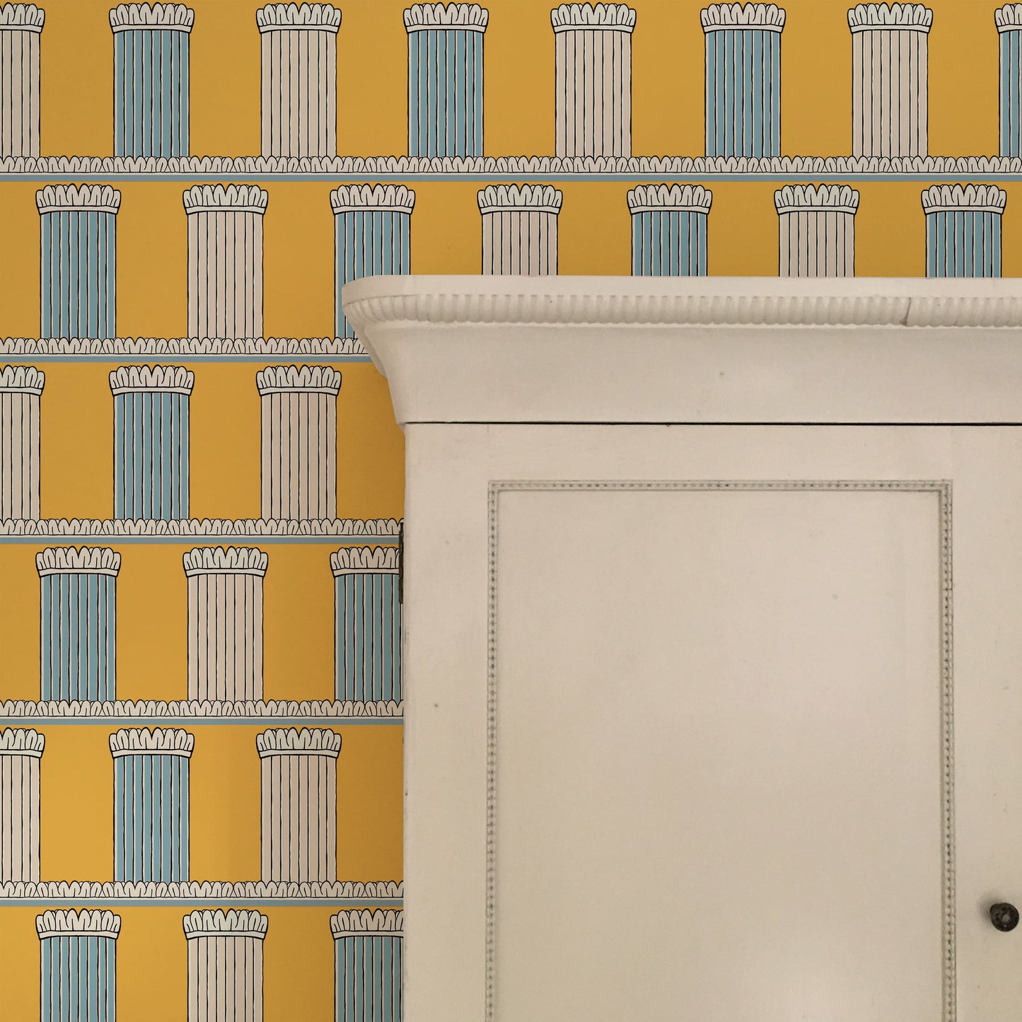 Pillars Wallpaper - Yellow and Blue