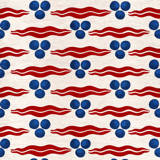 Chintamani Fabric - White, Red and Blue