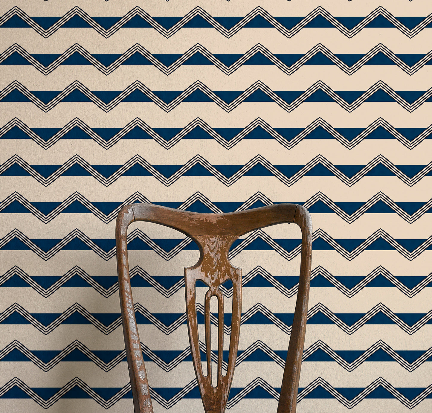 Moroccan Stripes Wallpaper - Blue & Oatmeal
