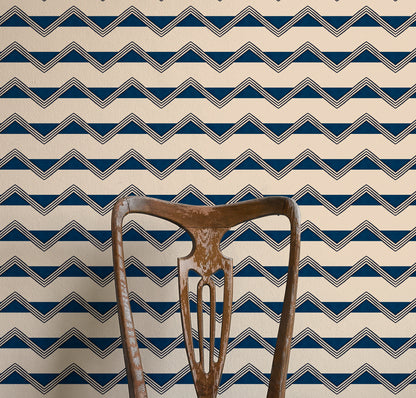 Moroccan Stripes Wallpaper - Blue & Oatmeal
