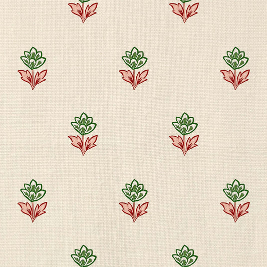 Indian Tulips Fabric - Pink and Green