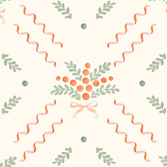 Berries and Bows Wallpaper - White