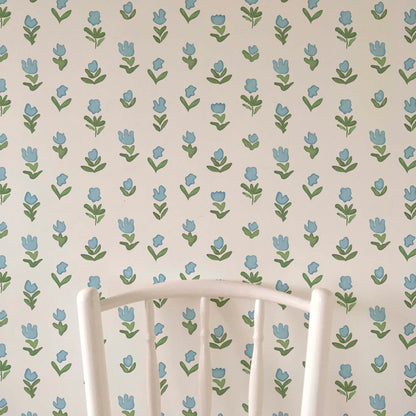 Little Wild Tulips Wallpaper-Light Blue