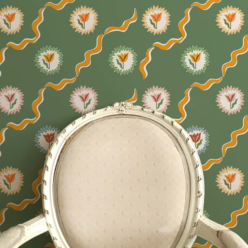 Tulips of Belgravia Wallpaper  - Green