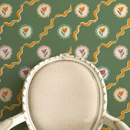 Tulips of Belgravia Wallpaper  - Green