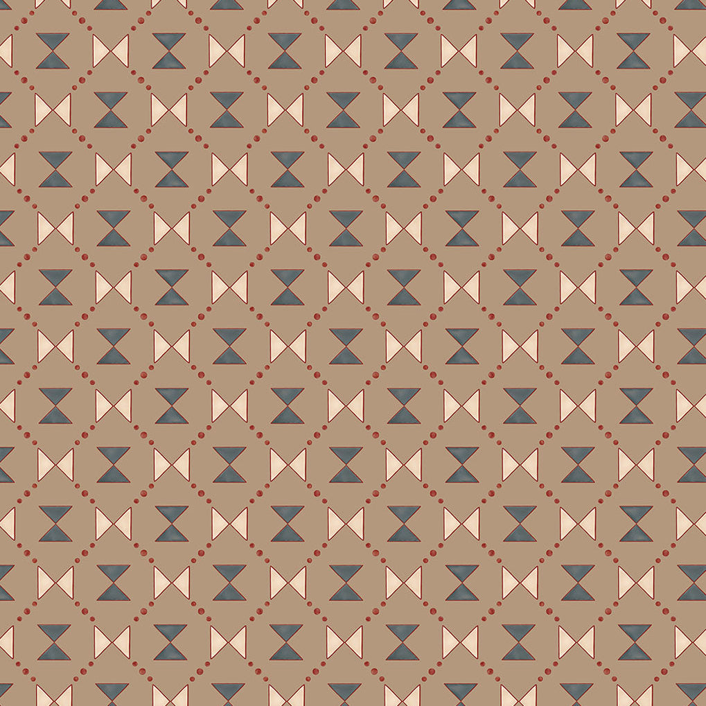 Bow Tie Quilt Wallpaper - Beige and Steel Blue