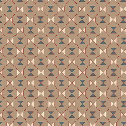 Bow Tie Quilt Wallpaper - Beige and Steel Blue
