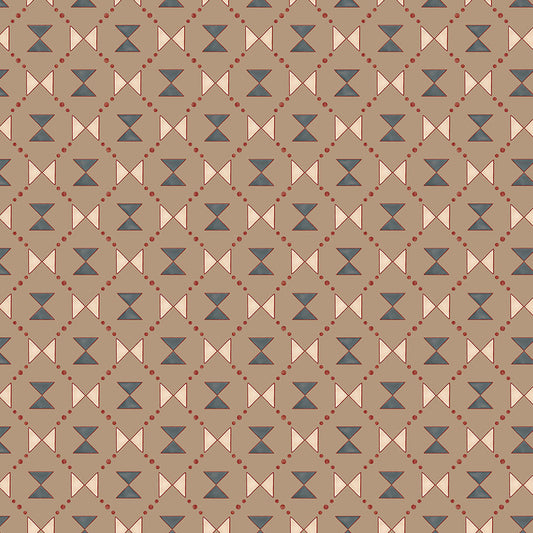 Bow Tie Quilt Wallpaper - Beige and Steel Blue