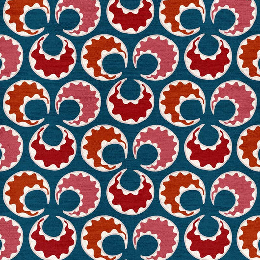 Chintamani Fun Fabric - Blue and Reds