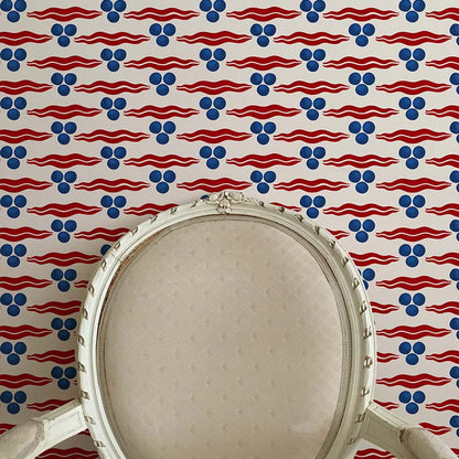 Chintamani Wallpaper - White / Red / Blue