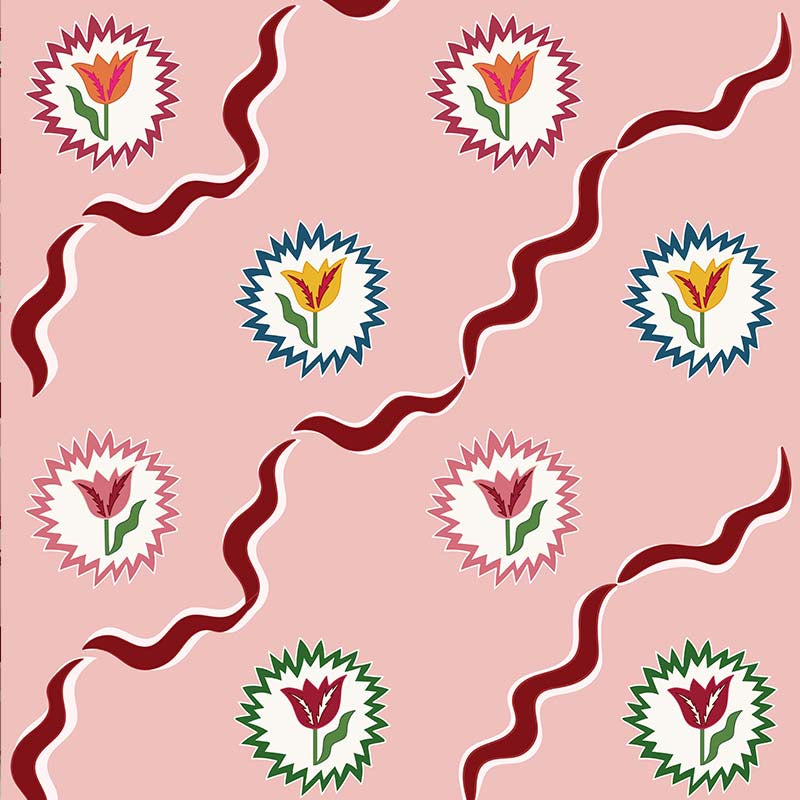 Tulips of Belgravia Wallpaper - Pink and Burgundy