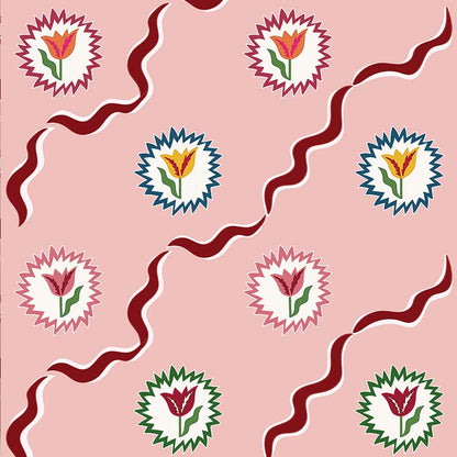 Tulips of Belgravia Wallpaper - Pink and Burgundy