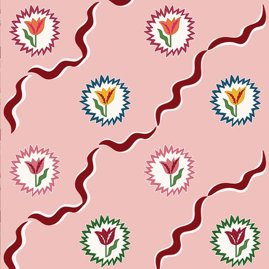 Tulips of Belgravia Wallpaper - Pink and Burgundy