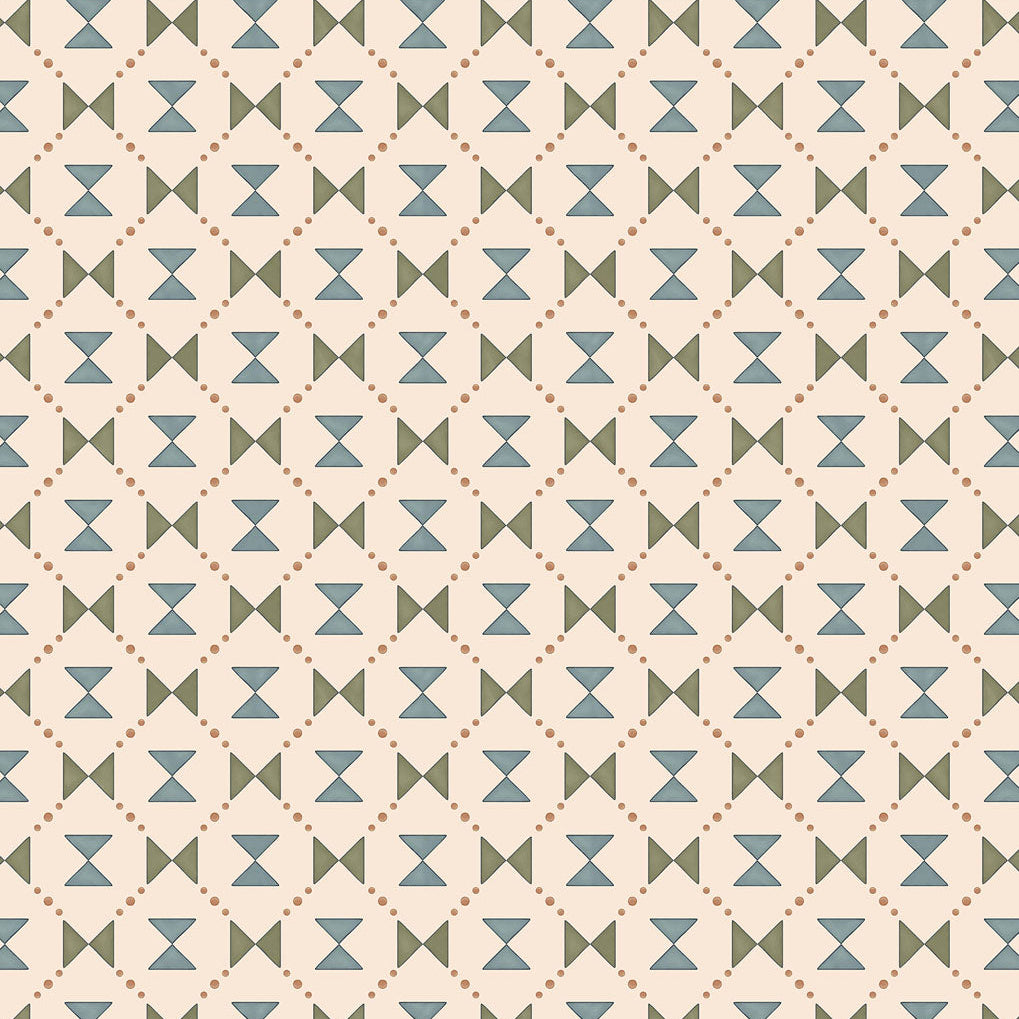 Bow Tie Quilt Wallpaper - Blue and Green