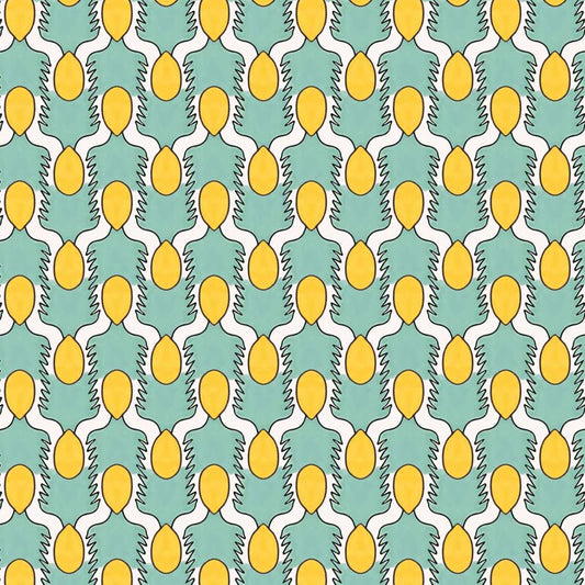 Happy People Wallpaper - Mint and Yellow
