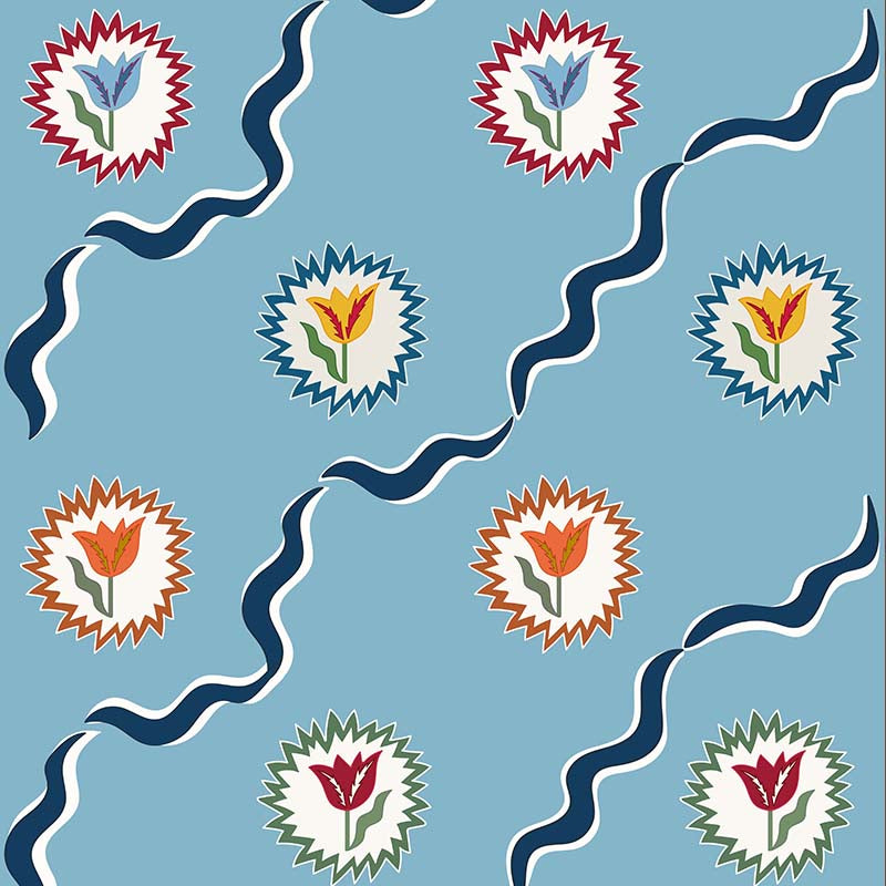 Tulips of Belgravia Wallpaper - Blue