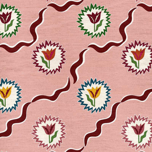 Tulips of Belgravia Fabric - Burgundy