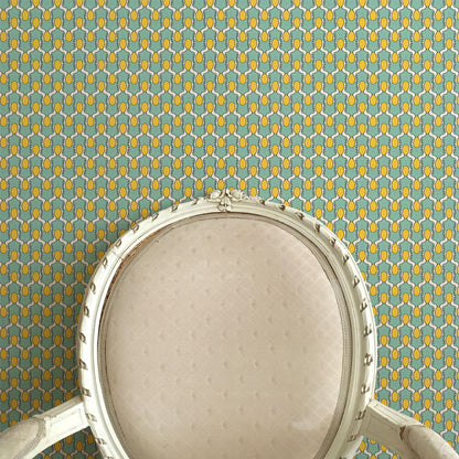 Happy People Wallpaper - Mint and Yellow