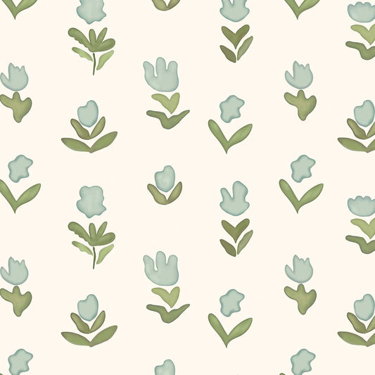 Little Wild Tulips Wallpaper - Misty Green
