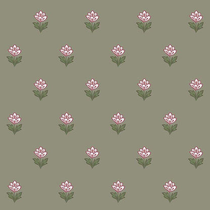 Indian Tulips Wallpaper - Green and Burgundy