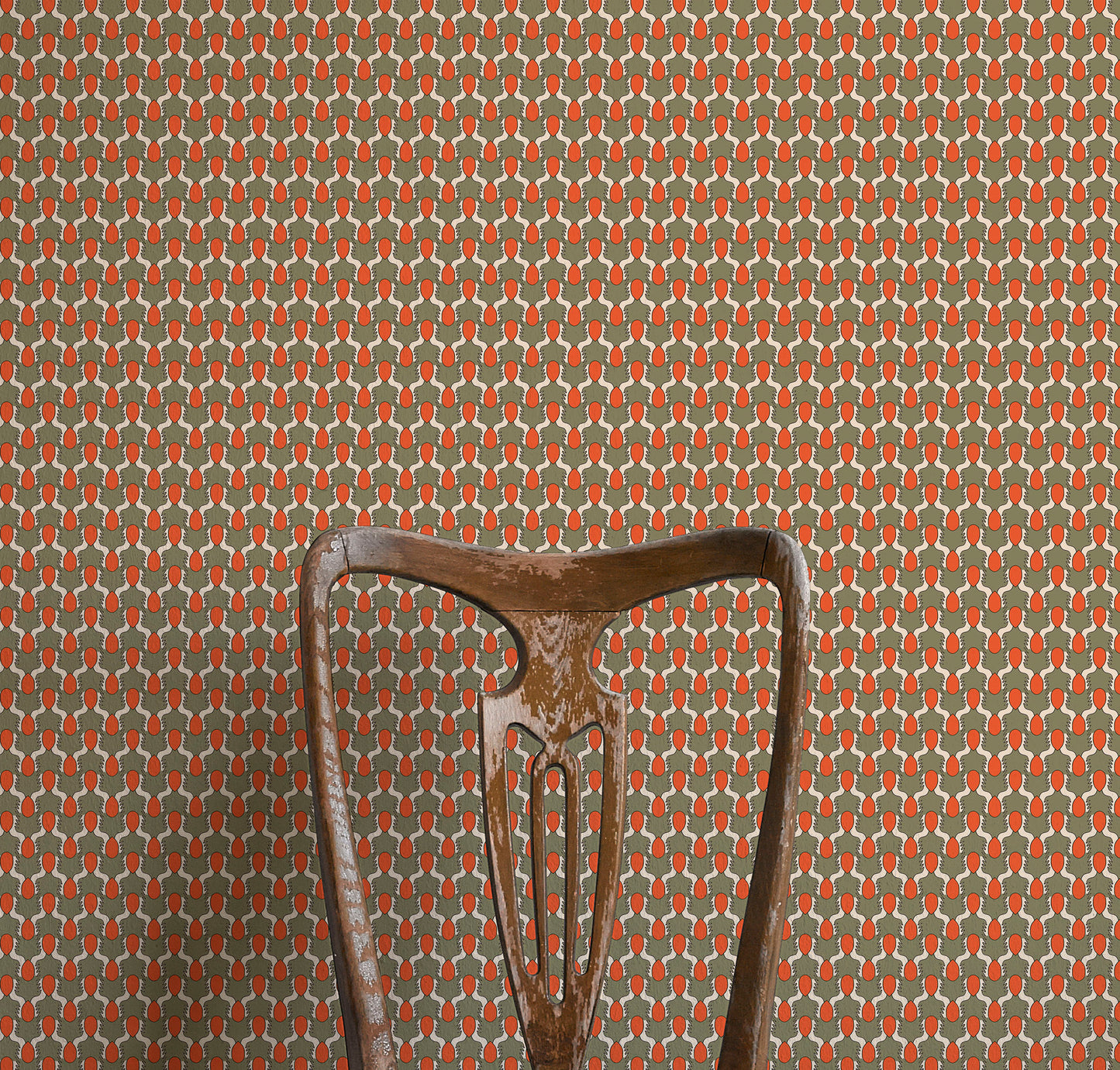 Happy People Wallpaper - Sage Green and Orange