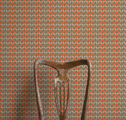 Happy People Wallpaper - Sage Green and Orange