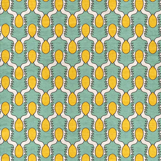Happy People Fabric - Mint and Yellow