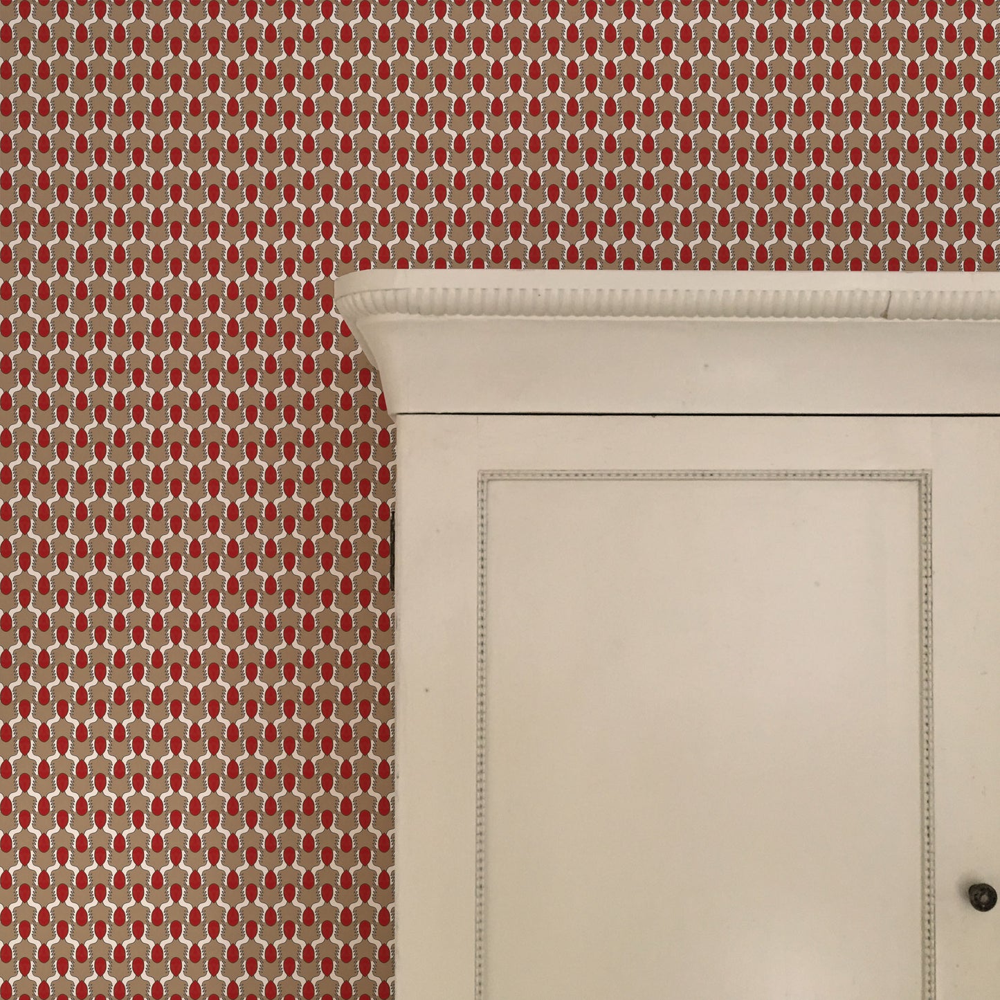 Happy People Wallpaper - Beige and Red
