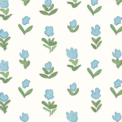 Little Wild Tulips Wallpaper-Light Blue