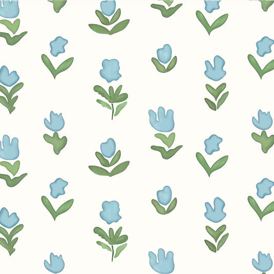 Little Wild Tulips Wallpaper-Light Blue