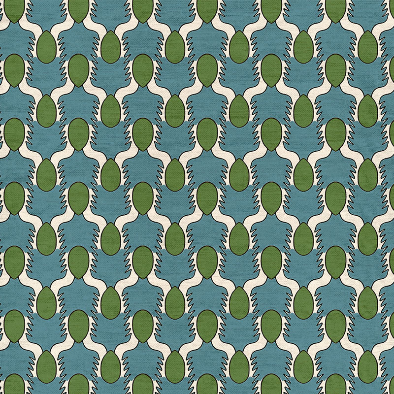 Happy People Fabric - Blue and Green